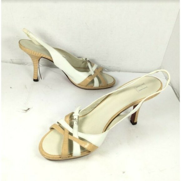 Tommy Hilfiger Women's Sandals Strappy Mid Heels White Tan Size 7 - Picture 4 of 10